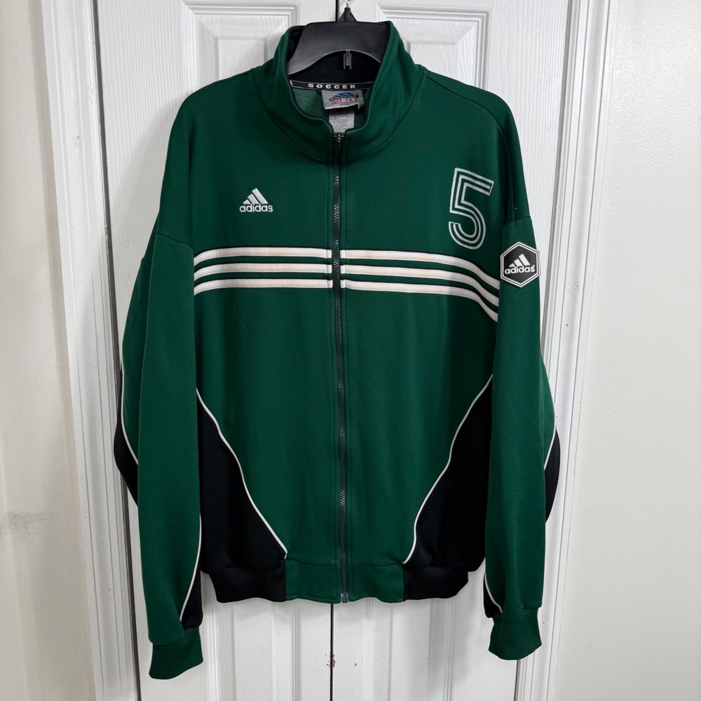 Vintage Y2K Adidas Green Hope Soccer Track Jacket #5 Green Black L Tall